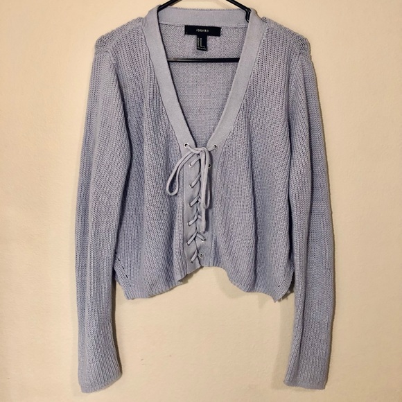 Light Blue Lace-Up Sweater - Picture 1 of 3